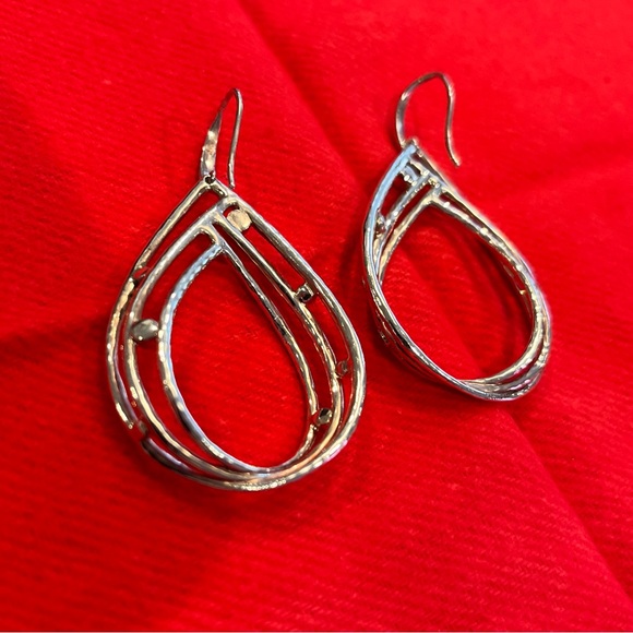 IPPOLITA BEZEL SET DIAMOND & Hammered Sterling Pear shape Drop Earrings - Picture 5 of 13